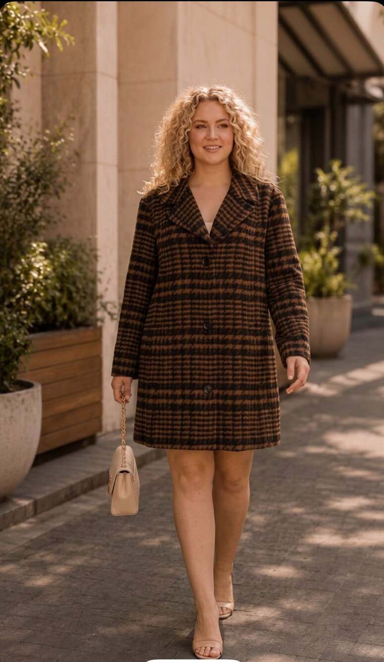 GRAVER Susan Graver Faux Wool Plaid Coat Size: 3X